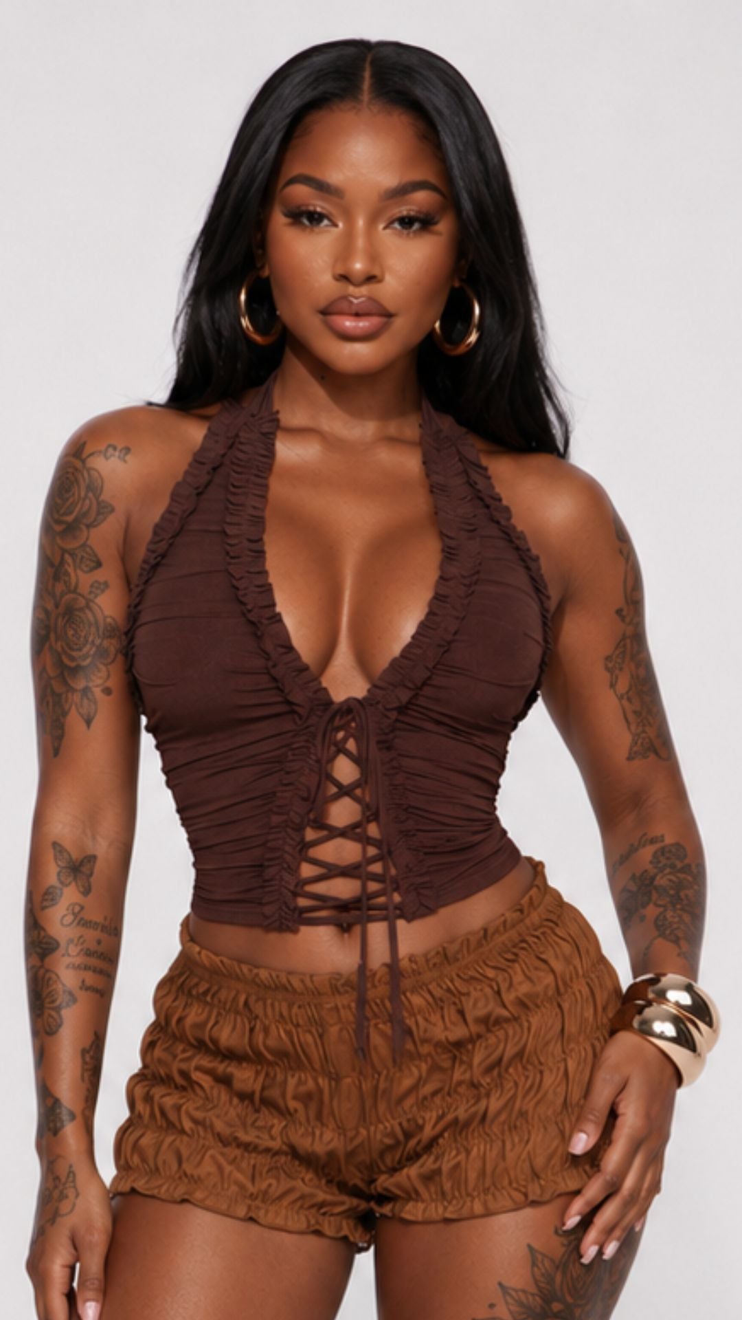 Brown Ruffle Shorts