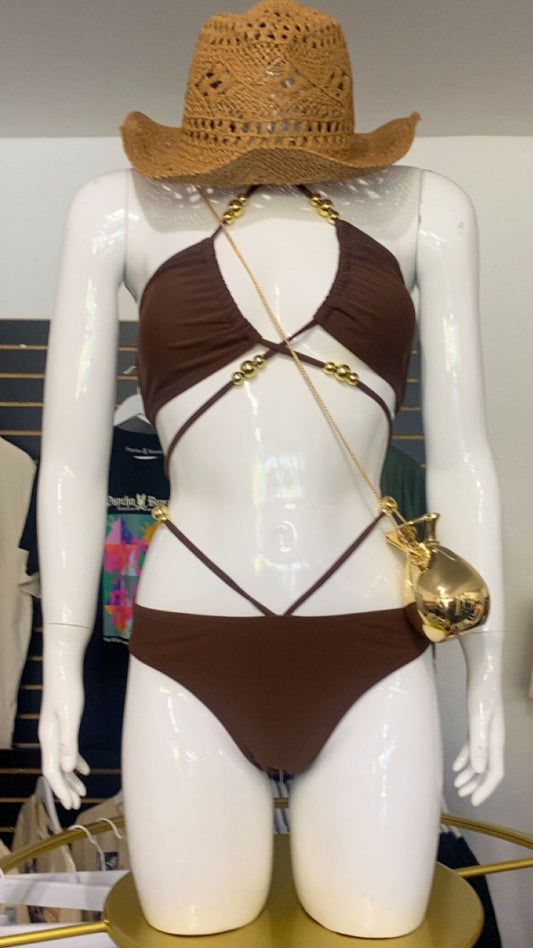 Chocolate Brown/Gold Swim