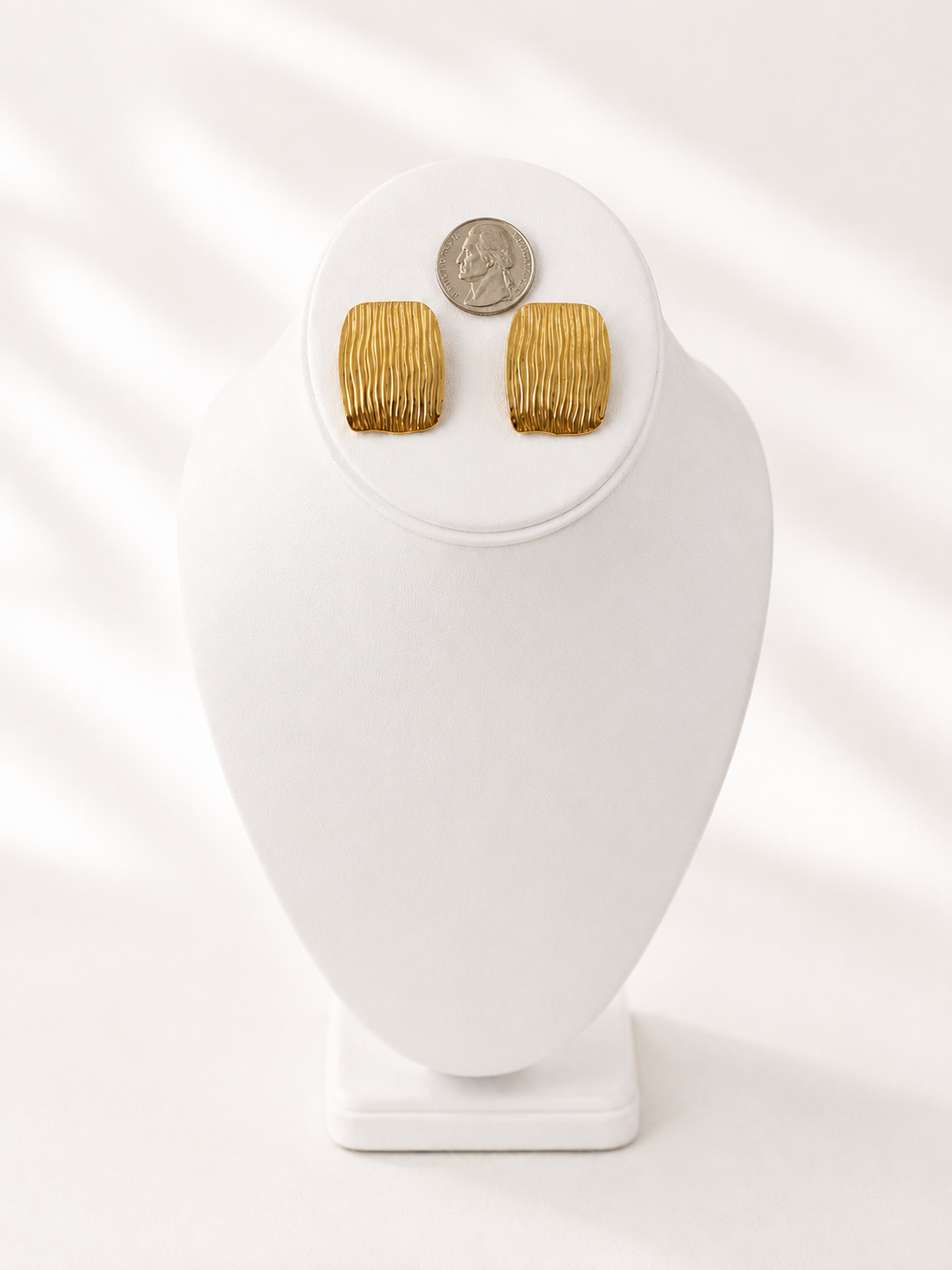 Gold Square Ribbed Earrings