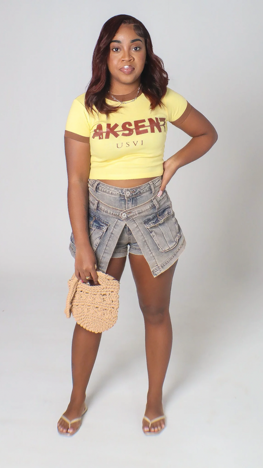 AKSENT Yellow/Brown Crop Top