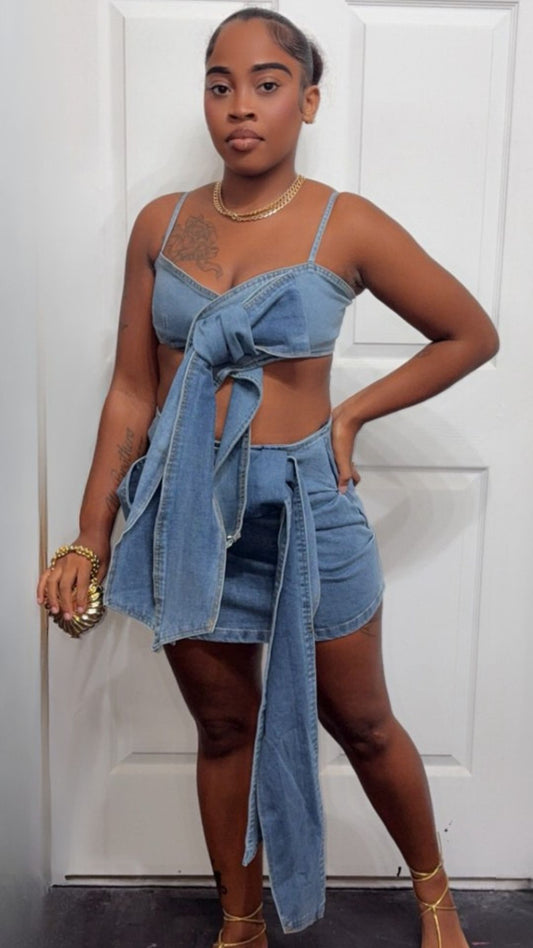 You Deserve it DenimSkirt Set