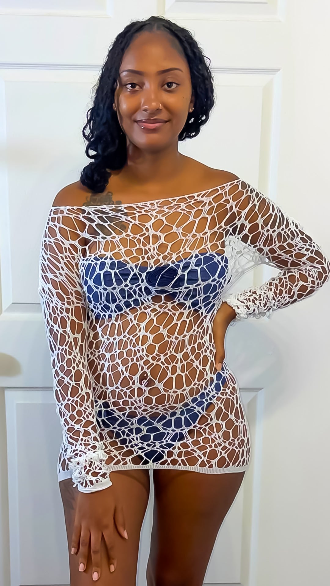 Too hot Netted Dress(White)