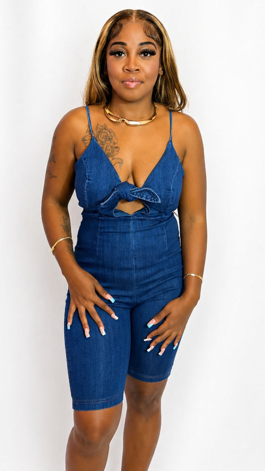Denim Bow Tie Romper
