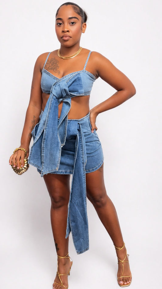 You Deserve it DenimSkirt Set