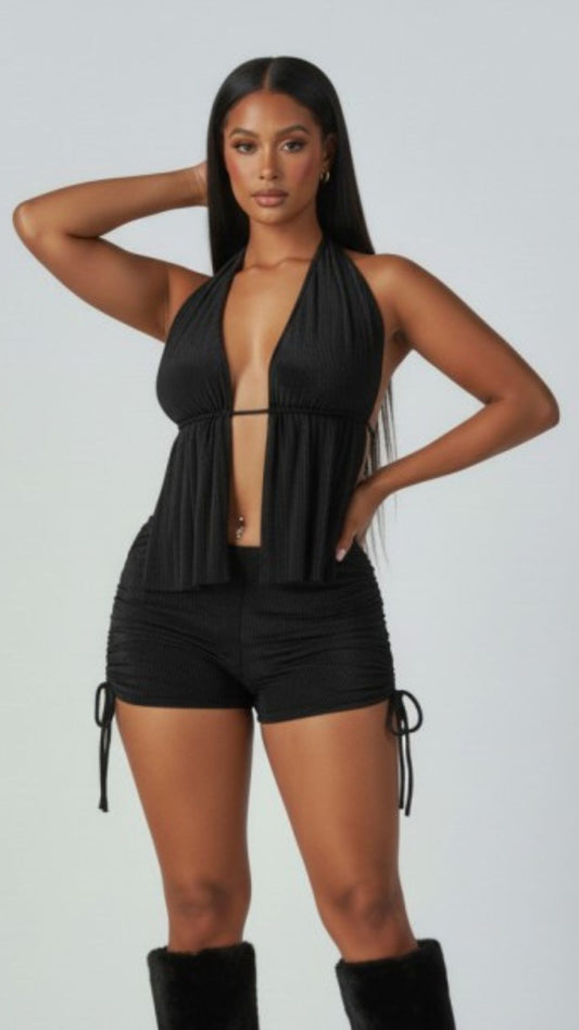 Black Halter Shorts Set