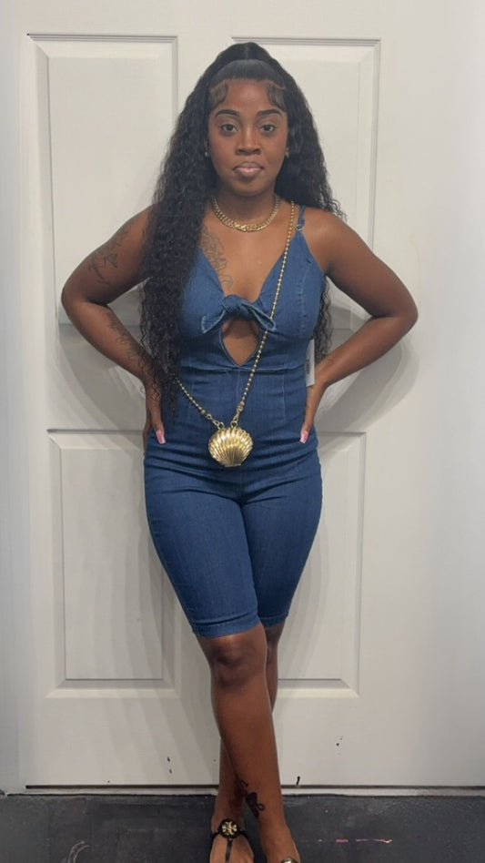 Denim Bow Tie Romper