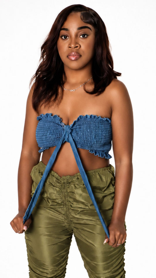 Jenny Denim Bow Tie Tube Top