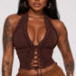 Brown Halter Scrunched Top
