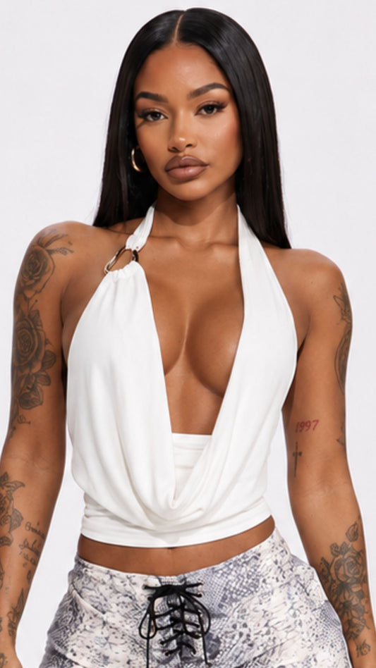 White Scoop Neck Halter