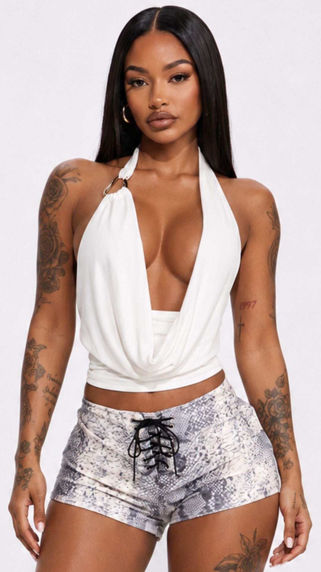 Blk/White Snake Print Shorts