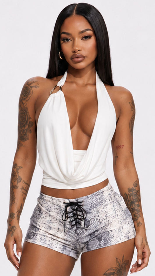 Blk/White Snake Print Shorts