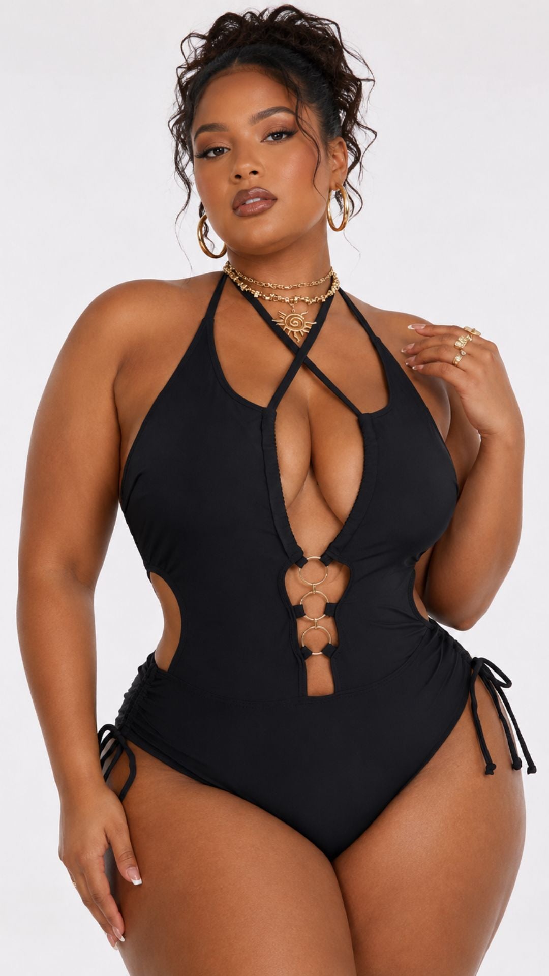 Black Cut Out Swimsuit Plus Size