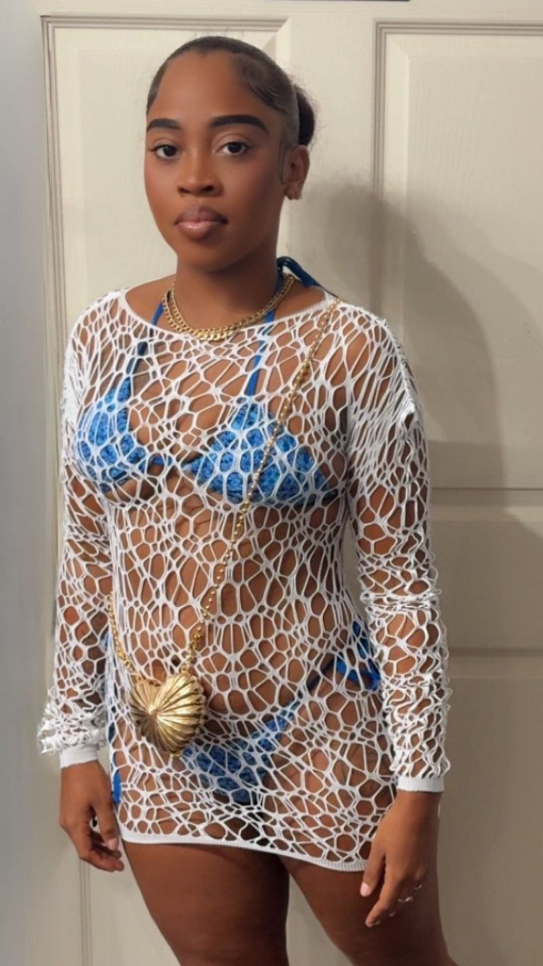 Too hot Netted Dress(White)