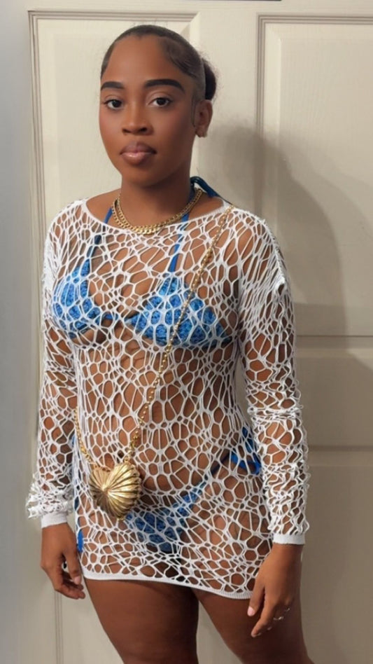 Too hot Netted Dress(White)