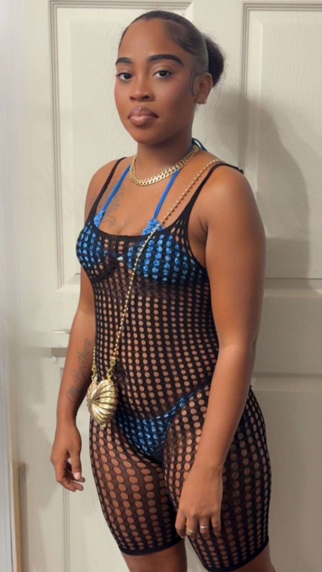 Too hot Netted Romper(Black)