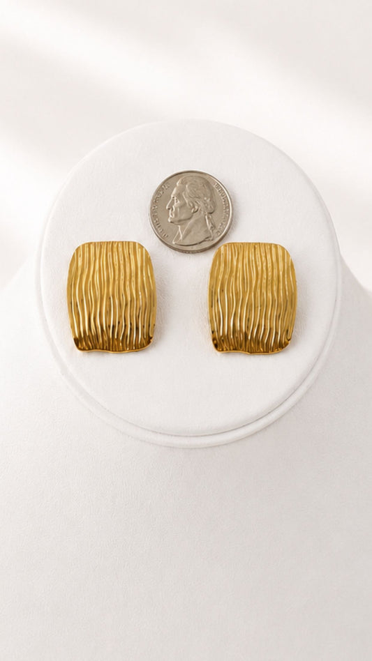 Gold Square Ribbed Earrings