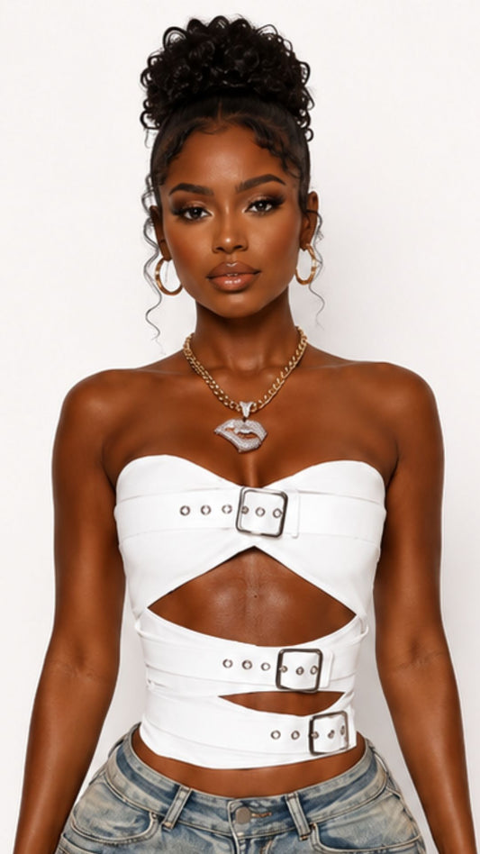 Malia White Buckle Tube Top