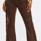 Shredded Tassle Pants - Brown