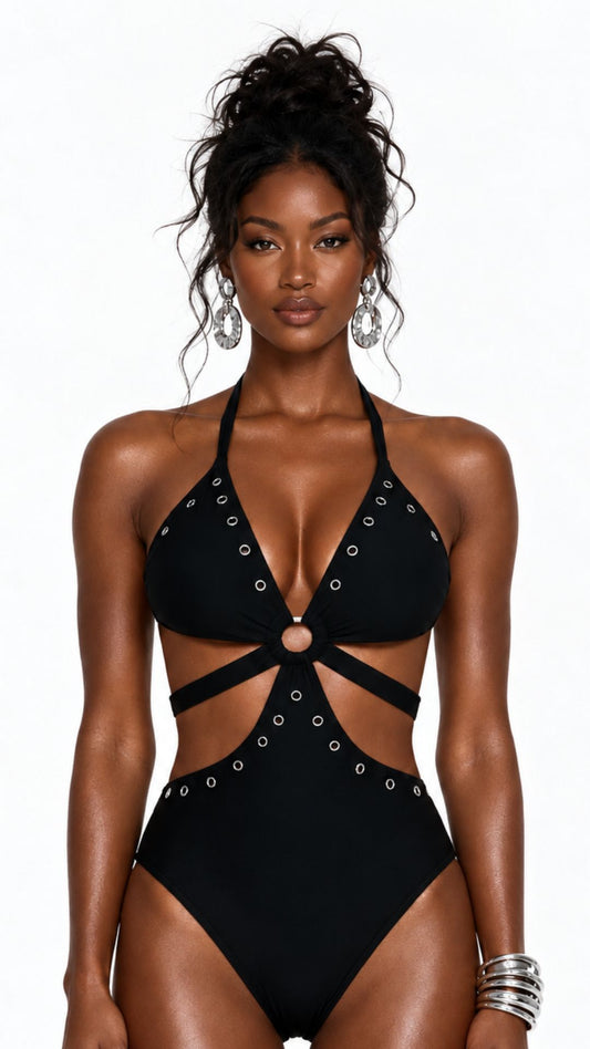 Studded One-Piece Swimsuit (Black)