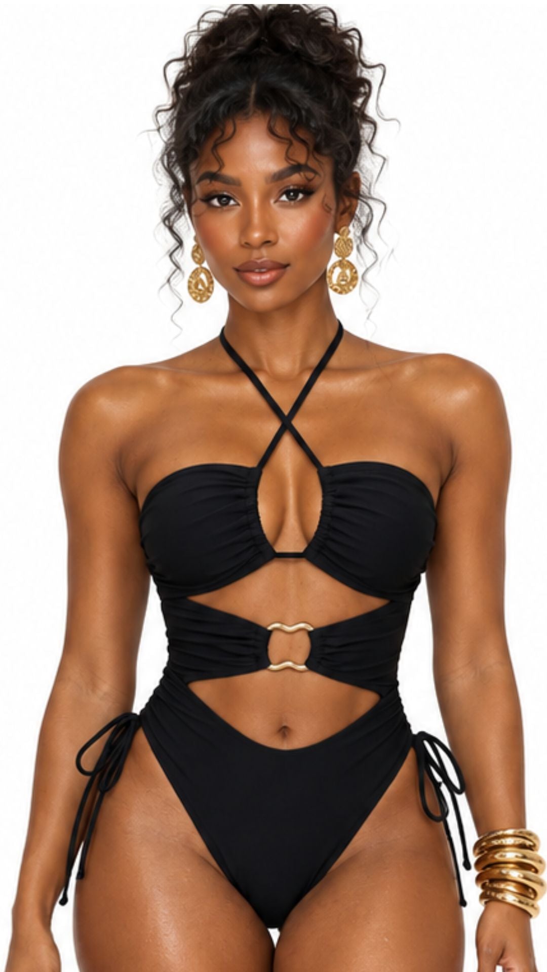 Halter Knot One-Piece Swimsuit (Black)